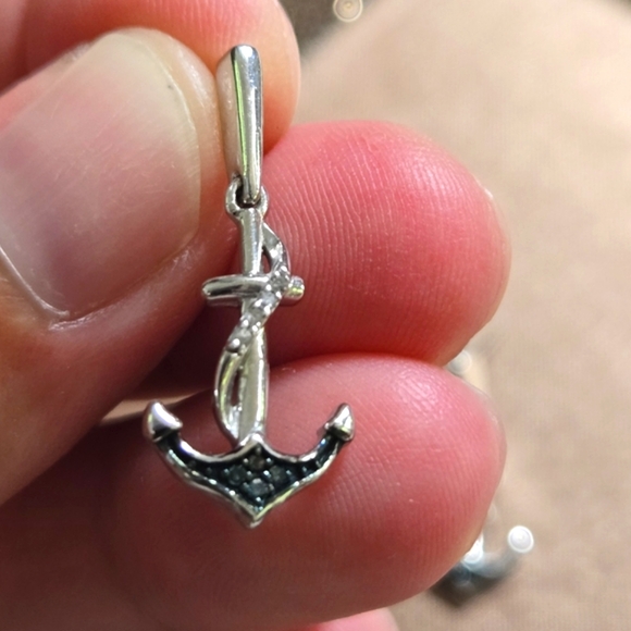 Sterling Silver Blue Diamond Anchor Drop Earrings - Picture 8 of 10